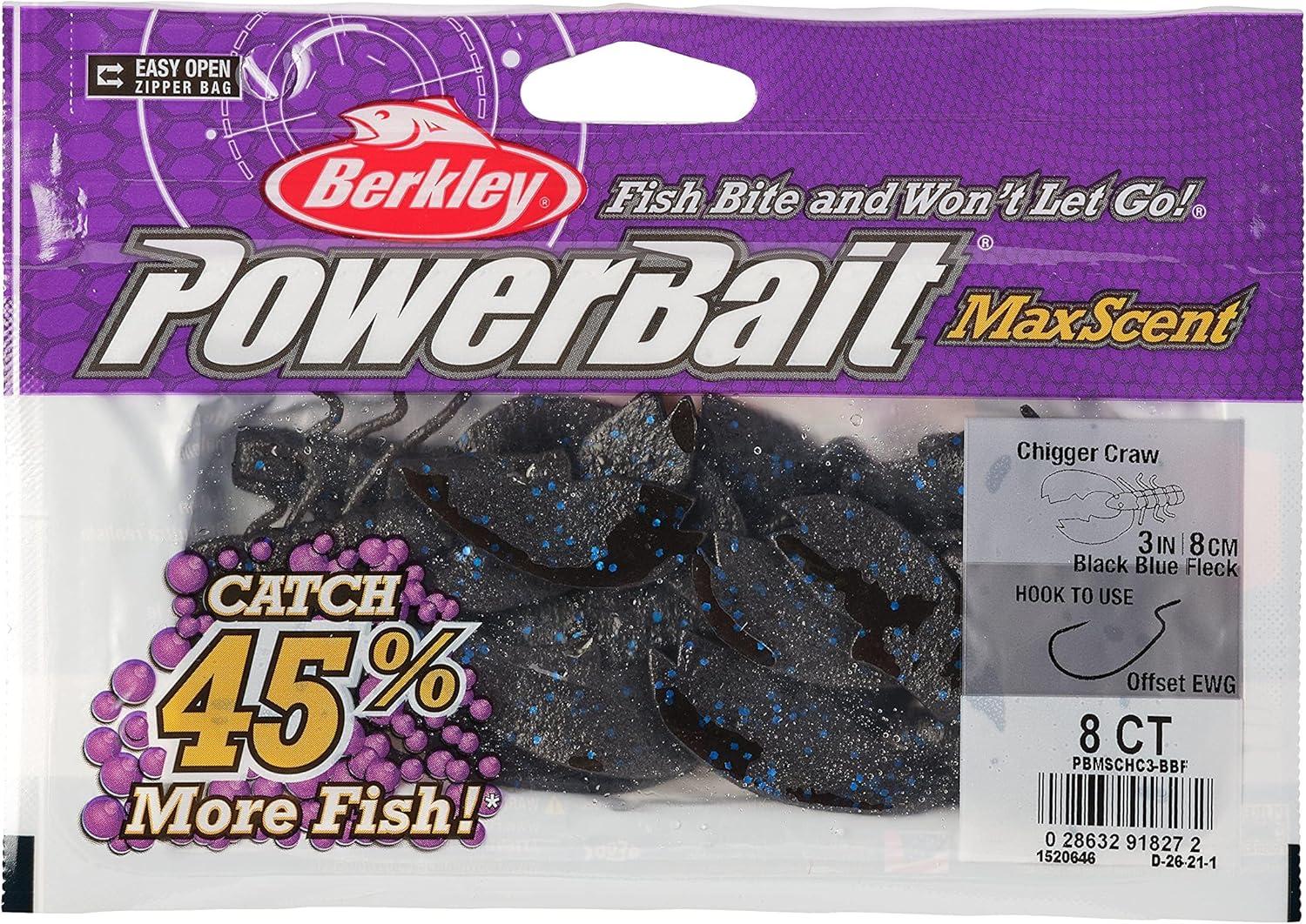 imageBerkley PowerBait MaxScent Chigger Craw Fishing Soft BaitBlack Blue Fleck