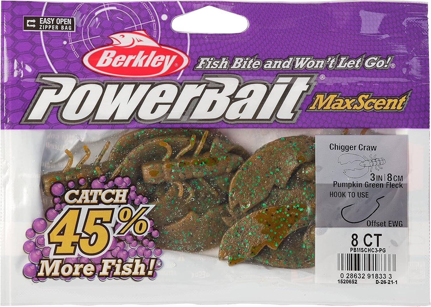 imageBerkley PowerBait MaxScent Chigger Craw Fishing Soft BaitPumpkin Green Fleck