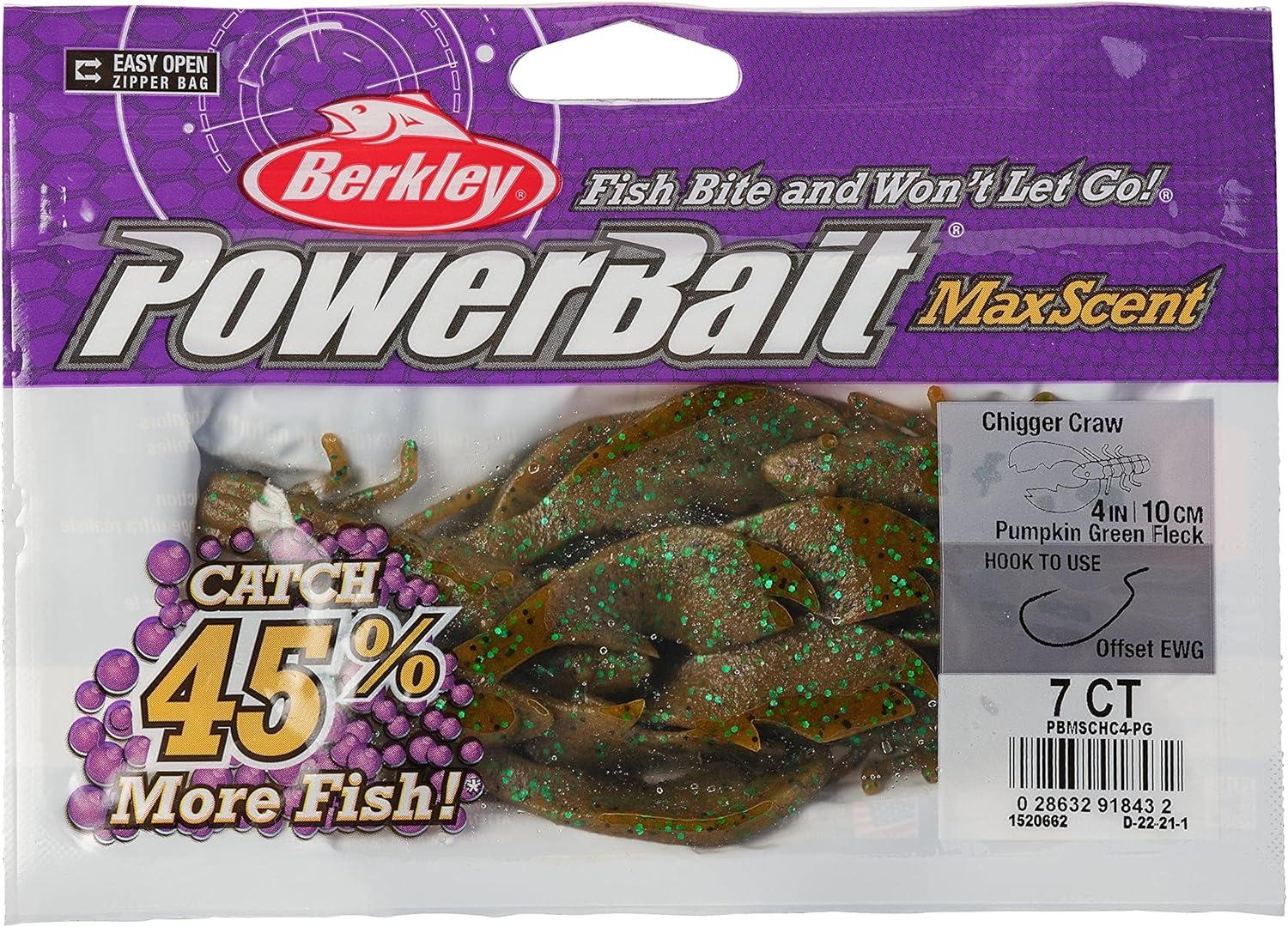 imageBerkley PowerBait MaxScent Chigger Craw Fishing Soft BaitPumpkin Green Fleck