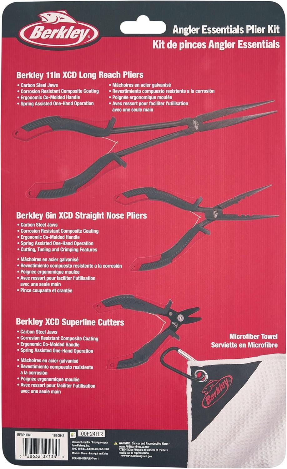 imageBerkley Anglers Essential Plier Kit Includes 11 Berkley XCD Pliers 6 XCD StraightNose Pliers XCD Superline Cutter and Microfiber Towel