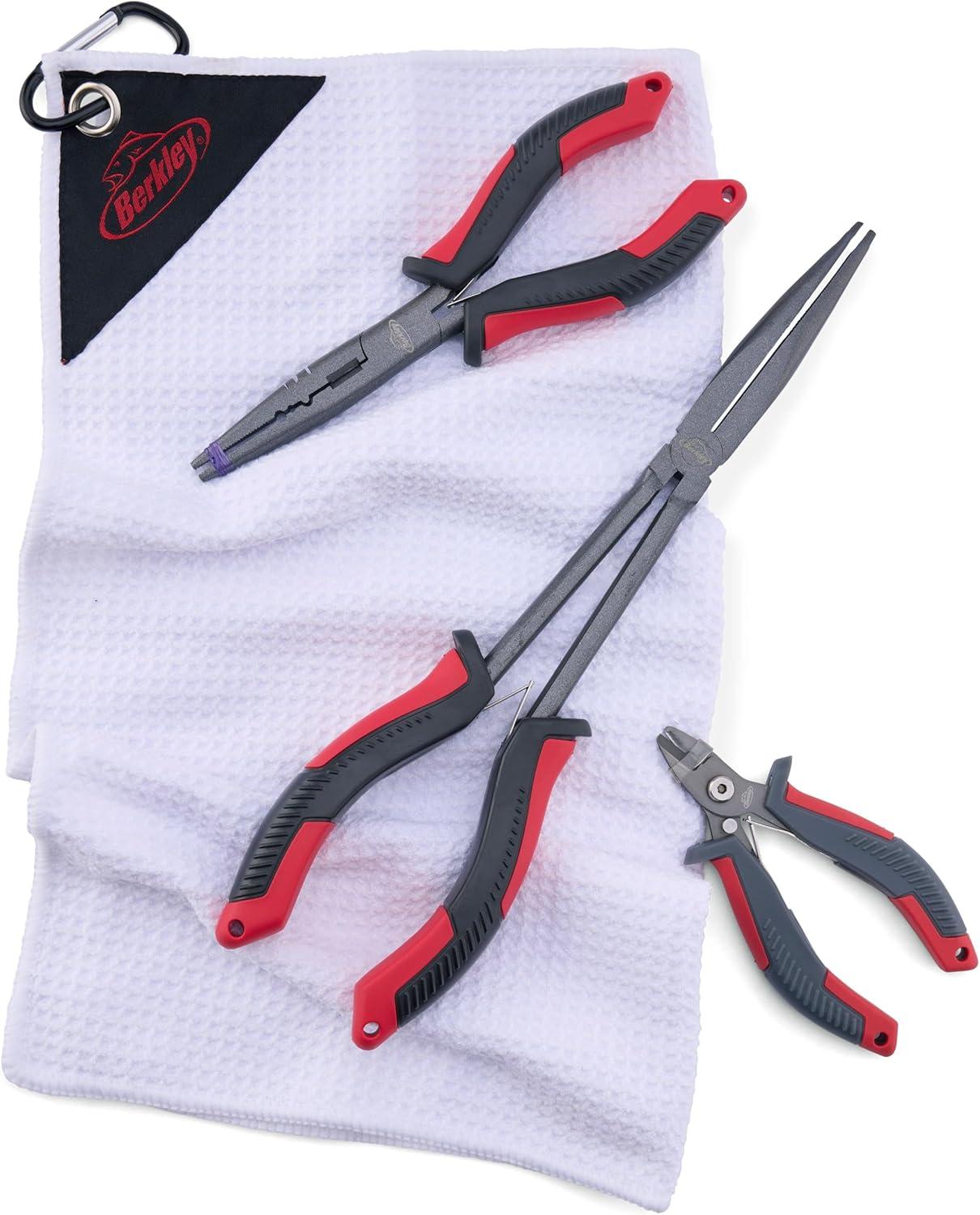 imageBerkley Anglers Essential Plier Kit Includes 11 Berkley XCD Pliers 6 XCD StraightNose Pliers XCD Superline Cutter and Microfiber Towel