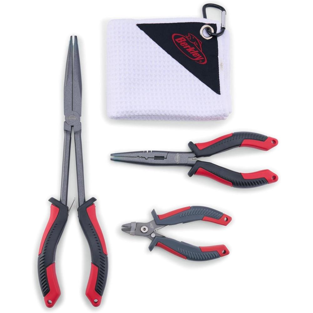 imageBerkley Anglers Essential Plier Kit Includes 11 Berkley XCD Pliers 6 XCD StraightNose Pliers XCD Superline Cutter and Microfiber Towel